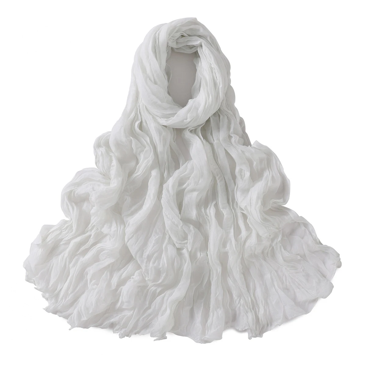 Women's Lightweight Crumpled Cotton Voile Scarf - Spring Solid Color Shawl Wrap