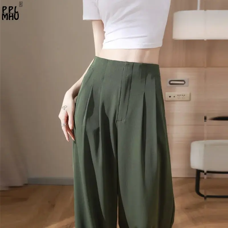 

2023 Spring Summer Thin Casual Suit Trousers Basic Solid Zipper Straight Baggy Pantalone Fashion High Waist Wide Leg Pants Women