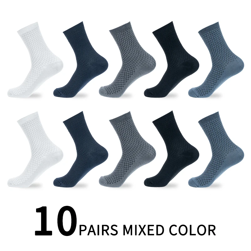 10 Pairs/Lot Men's Fiber Socks for Men Set Long Harajuku for Business Solid Color Cotton High Quality Sock