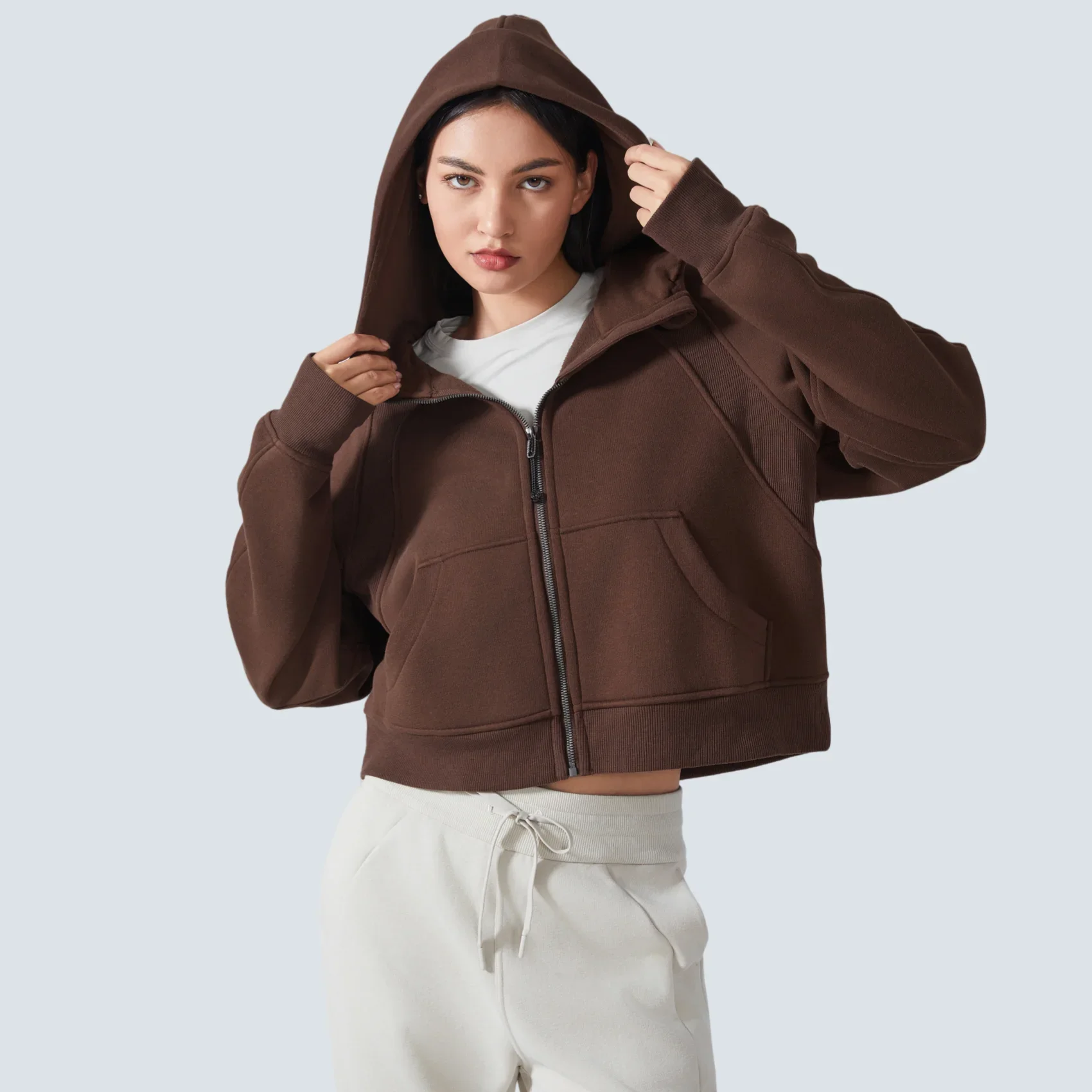 Full-Zip Hoodies Women Winter Clothes Fleece Warm Sweatshirt Sports Coat Jacket Fashion Loose Casual Yoga Top Streetwear