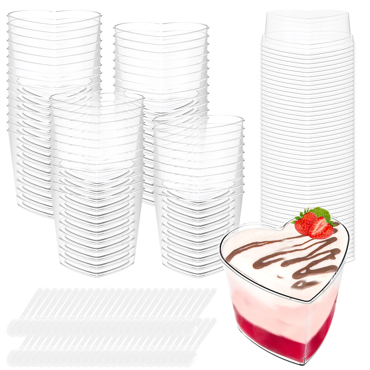 Mini Dessert Cups 180ML Transparent Heart Food Container Plastic Parfait Appetizer Cup Wedding Festival Party Supplied 50Pcs