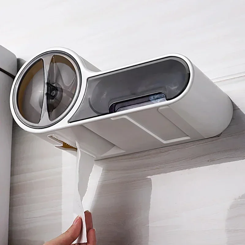 Toilet Paper Holder Wall Mounted Bathroom Toilet Paper Holder Paper Tissue Box Plastic Toilet Dispenser Roll Storage Box Free Punching