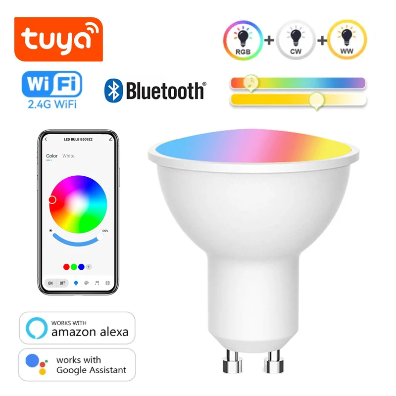 Tuya Smart Life GU10 E14 WiFi Bluetooth Candelabra Smart Bulbs 5W RGB + CW LED Lamp 220V Dimmable Lamps Alexa Google
