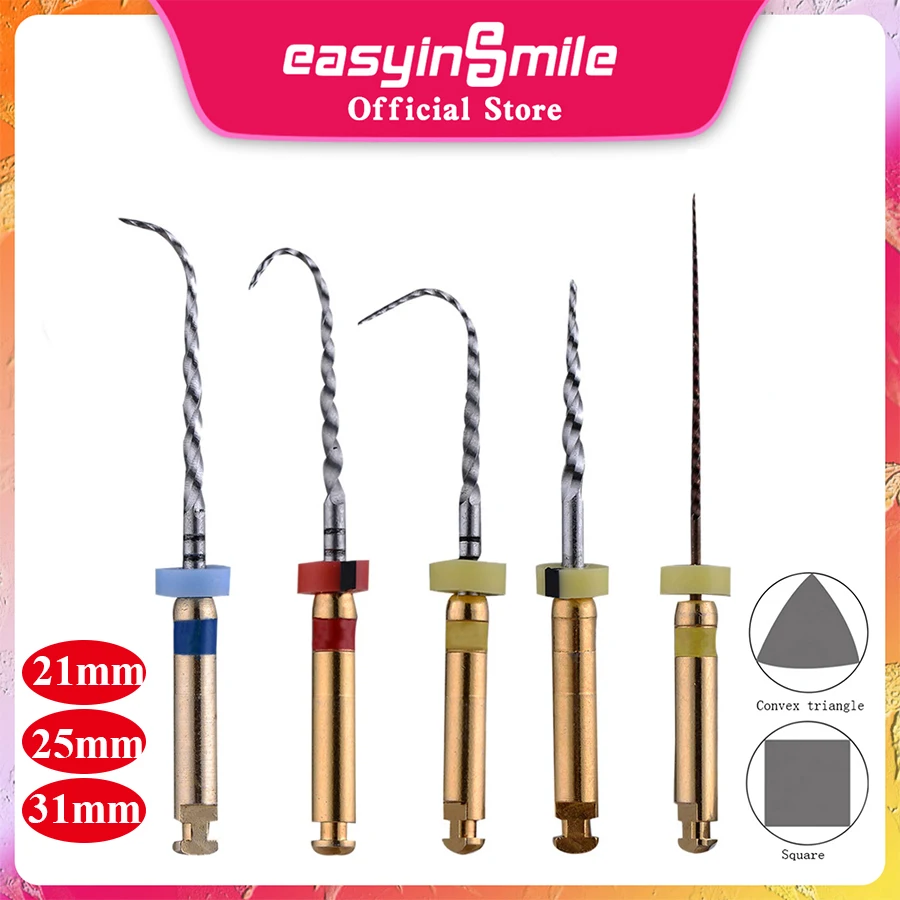 

EASYINSMILE 5Pc Dental X3 Endo Rotary Files Endodontic NITI Root Canal Curval Universal Engine Tips 21/25/31mm for Motor dentist