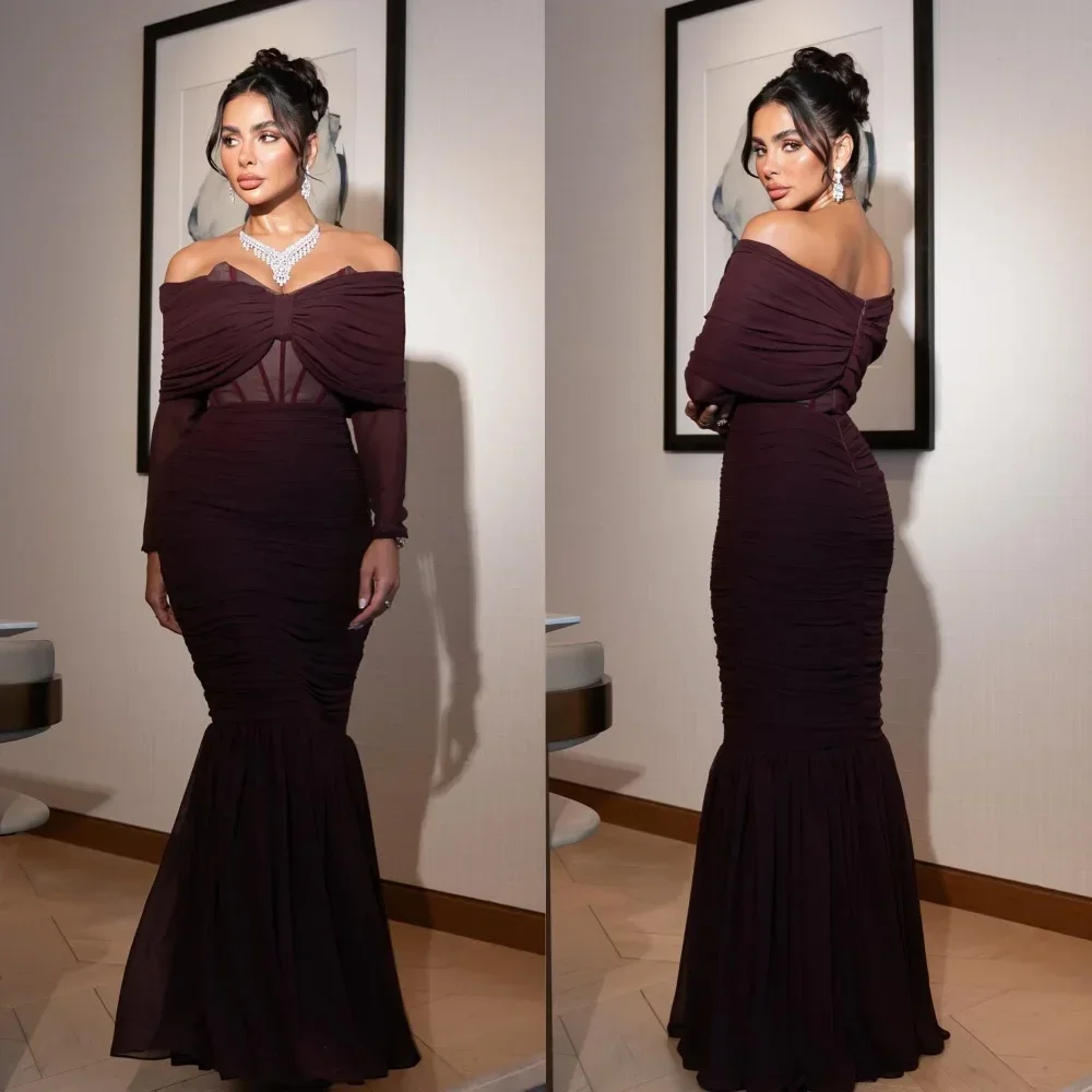 Quinceanera Dresses Fashion Sexy Chiffon Pleat Ruched Mermaid Off-the-shoulder Long Dresses Chinese Style Matching