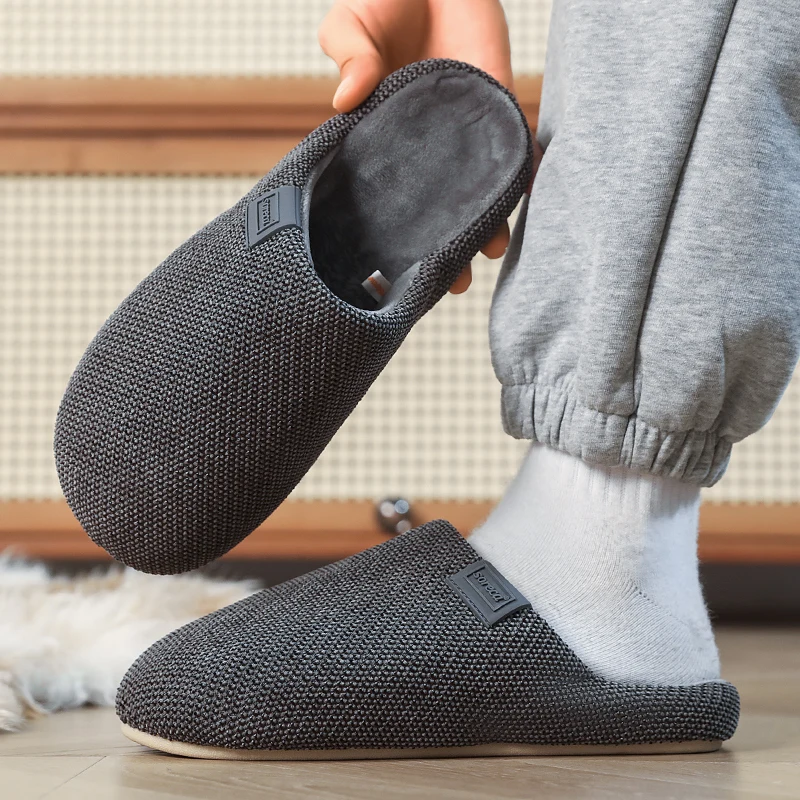 Trend Men Slippers Winter Warm Cotton Slippers Male Flats Soft Non-slip Slides Household Indoor Slippers Large Size Fashion
