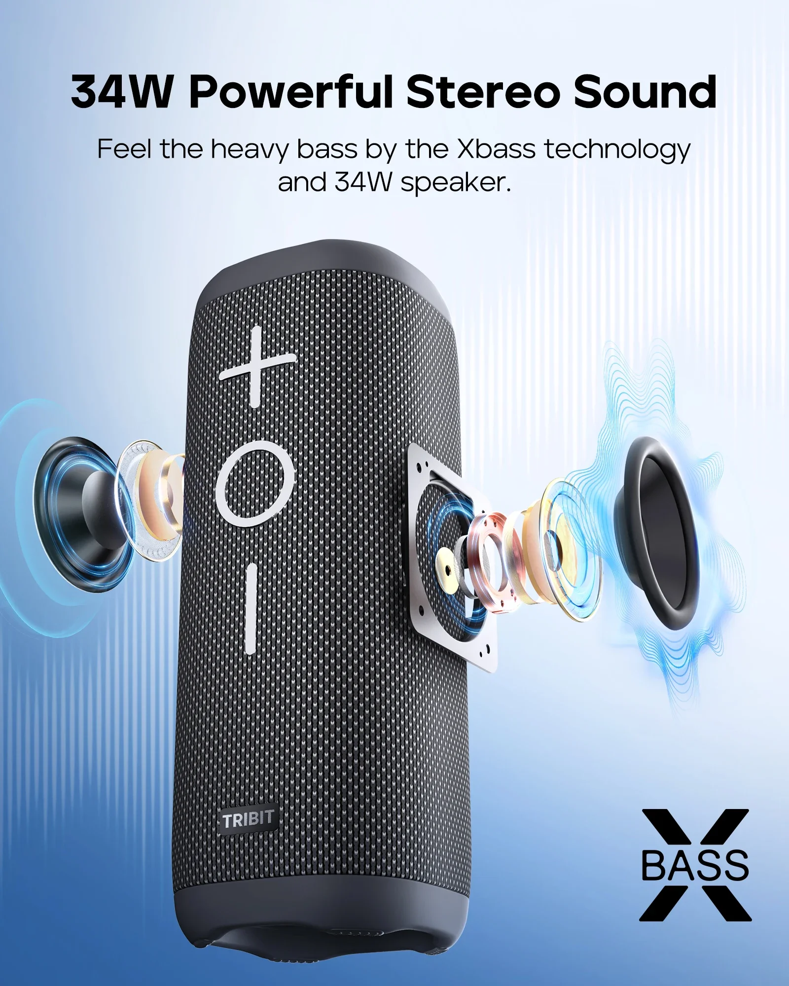 TRIBIT StormBox Portable Bluetooth Speaker, 34W Power, IPX7