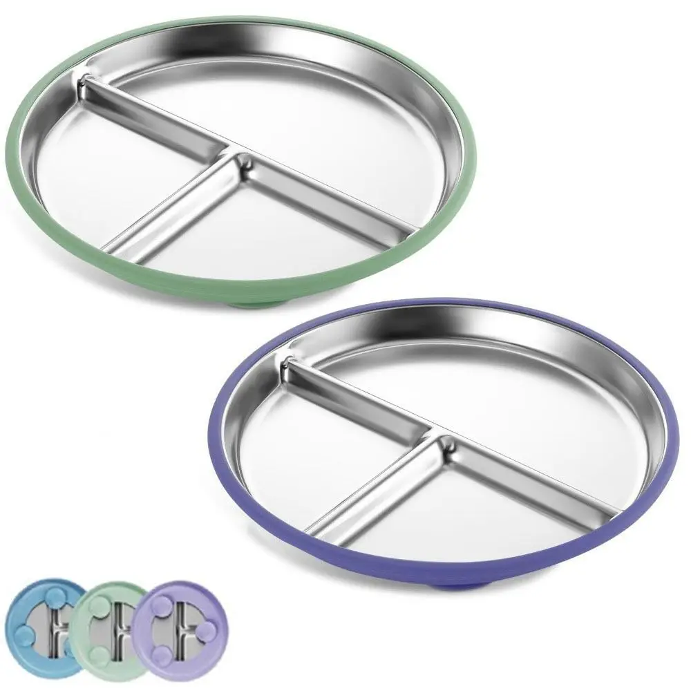 Divided Design Baby Sucker Dining Plate Silicone Suction Cup Non-Slip Children 3 Grids Dishes Anti-fall 304 Stainless Steel silicone dining plate divided dinner plate