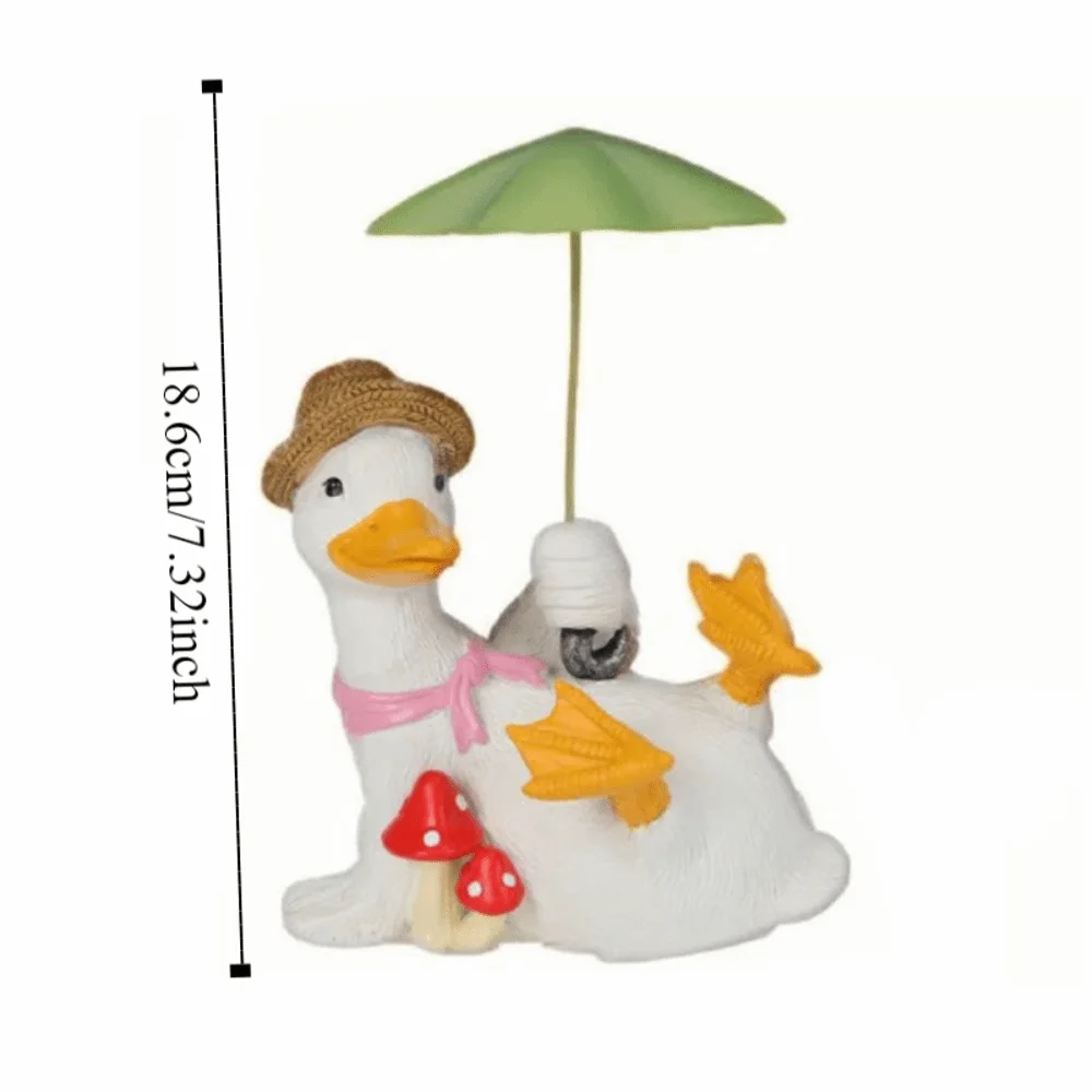 Handicraft Duck Umbrella Ornament Model Simulated Umbrella Duck Statue Funny Doll Collectible Cartoon Resin Animal Sculpture