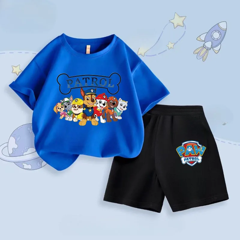 PAW Patrol Summer New Boys Short Sleeved Top Shorts Two Piece Set Children's Casual Breathable Outfits Kids Beach Clothing Suit 2