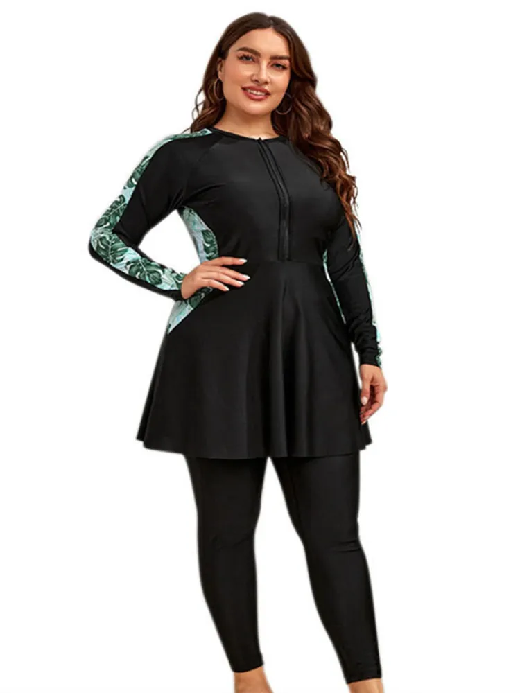 Rash Guard Surfing Swimsuit Plus Size Surfsuit Long Sleeve Swimsuit Women Full Swimwear 2-Piece Beachwear Tankini