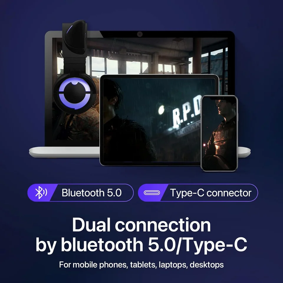 YOWU 3S Wireless Headphones APP Control RGB Lights Original Cute Cat High Quality Earphones Cat HD Microphone Cat Ear Headsets 4