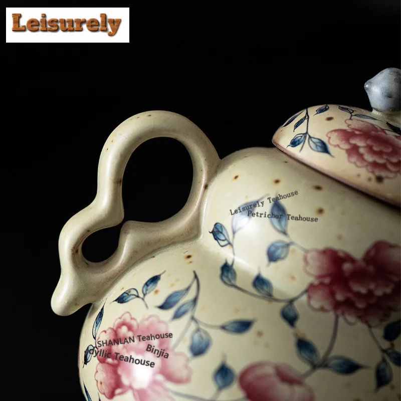 175ML Caramel Glaze Peony Gourd Teapot Luxury Tea Infuser Pot Tea Brewing Kettle With Ball Hole Cha Accessories Craft Supplies