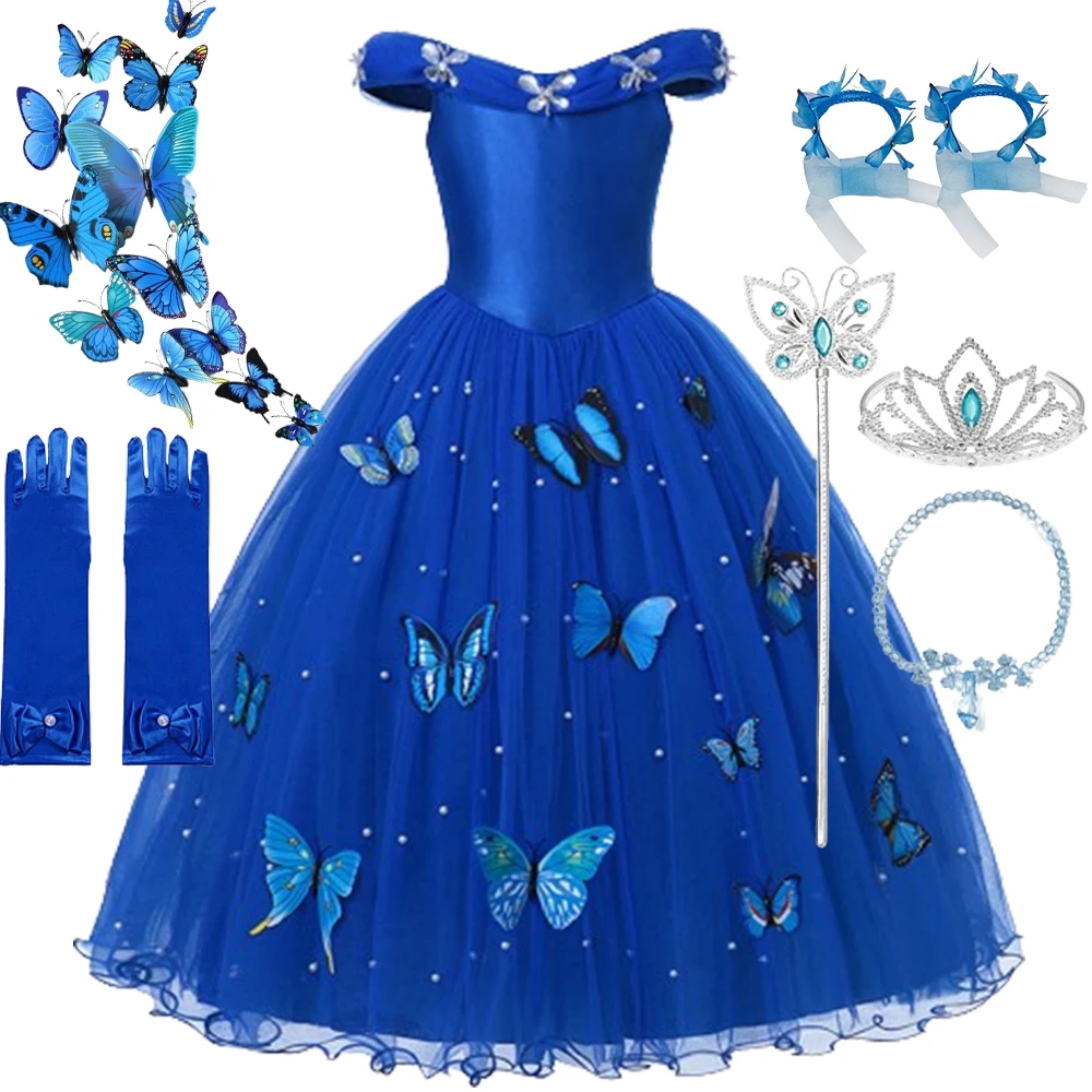 Disney Cenerentola Princess Dress Monospalla Pearl Butterfly Dresses Abito Di Lusso Carnival Party Costumi Cosplay Dress Up Gonna