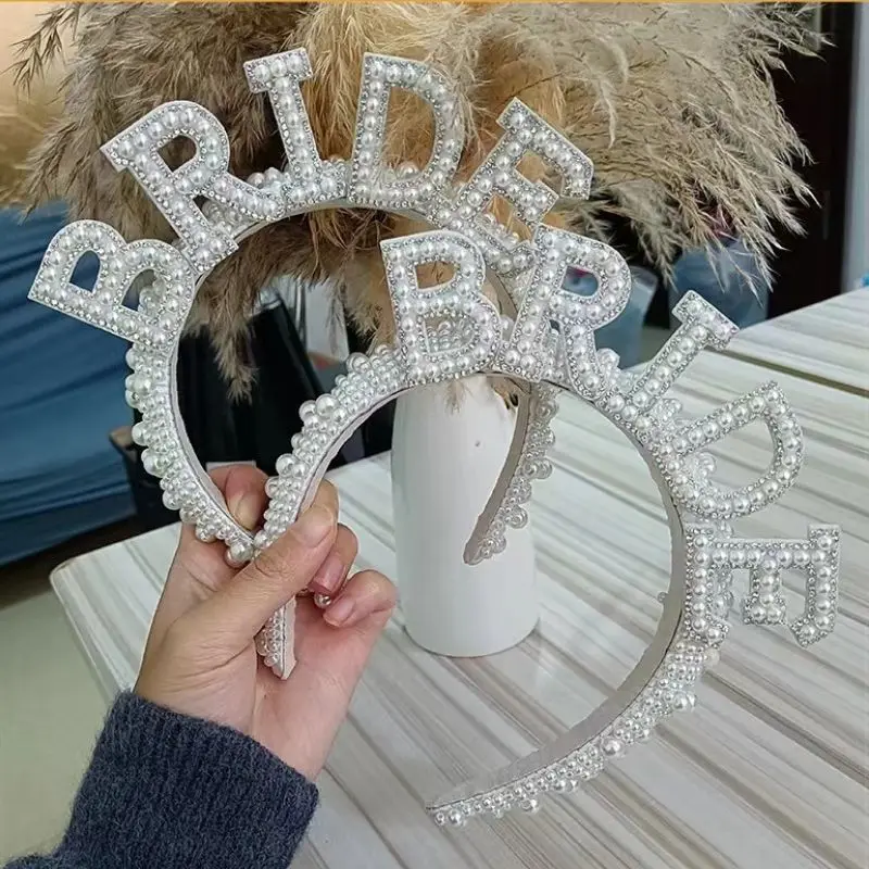 

Bride to be Pearl crown Hair Bands Bridal Shower Hair Decorations Bachelorette Hen Party Supplies wedding engagement Headband