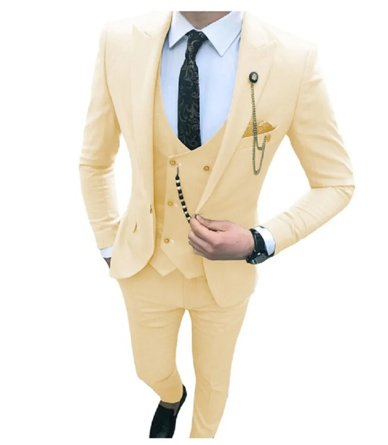 3 Pieces Mens Suit Slim Fit Business Suit Groom Colorful Costume Homme Tuxedos for Formal Wedding suit(Blazer+Pants+Vest)