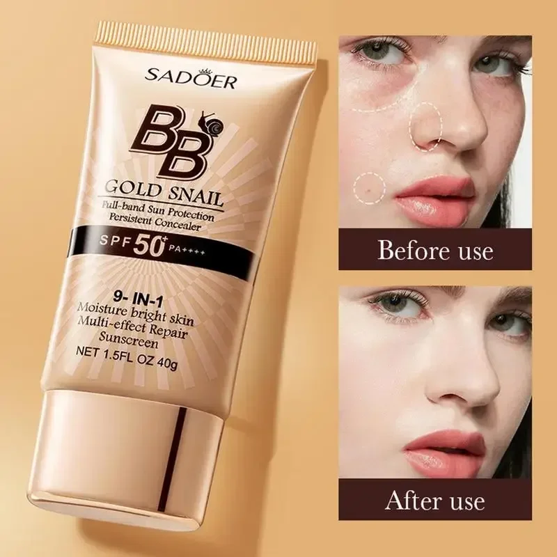 SPF50+ Gold Snail Sunscreen BB Cream Whitening Foundation Concealer Moisturizing Long Lasting Even Skin Tone Makeup Base Primer 3
