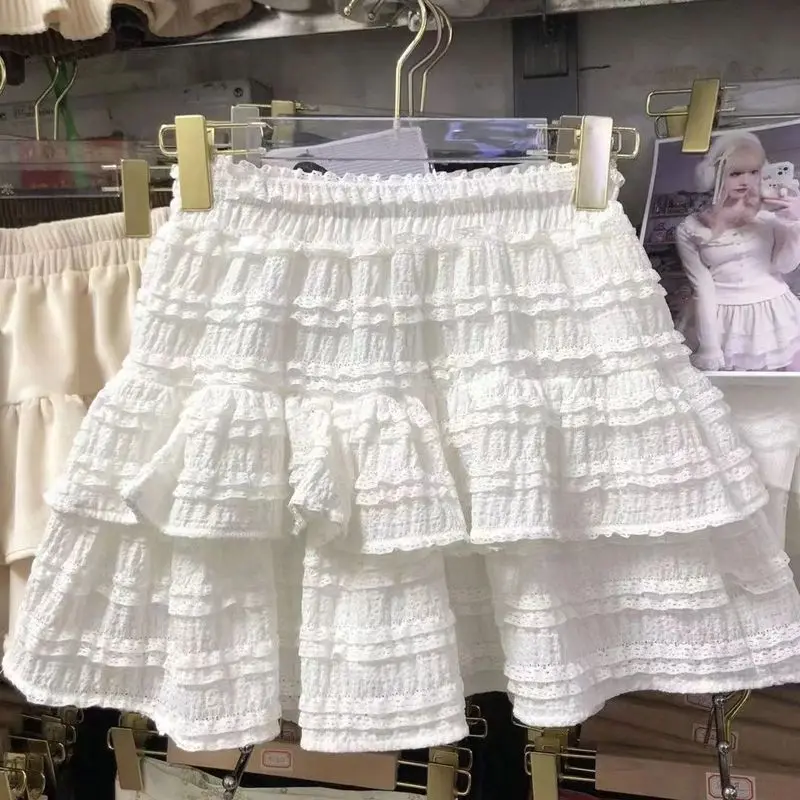 Women Fluffy Skirt Black Cake Skirt Y2k Ballet Streetwear Sweet Kawaii Harajuku Chic Sexy Summer Casual Loose New Girl Solid