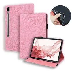 Elegant 3D Embossed Floral Cat Wallet Tablet Cover - Tab S9 (11 inch) (Pink - flower)