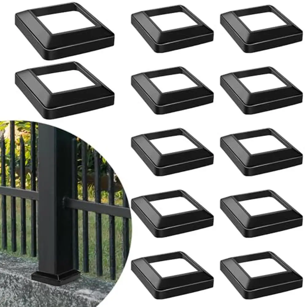 12 Pcs Black 4 x 4" Post Skirt Base Cover Metal Porch Columns Wraps Fence Stair Handrail 3.5 x 3.5" Internal Size Easy Install