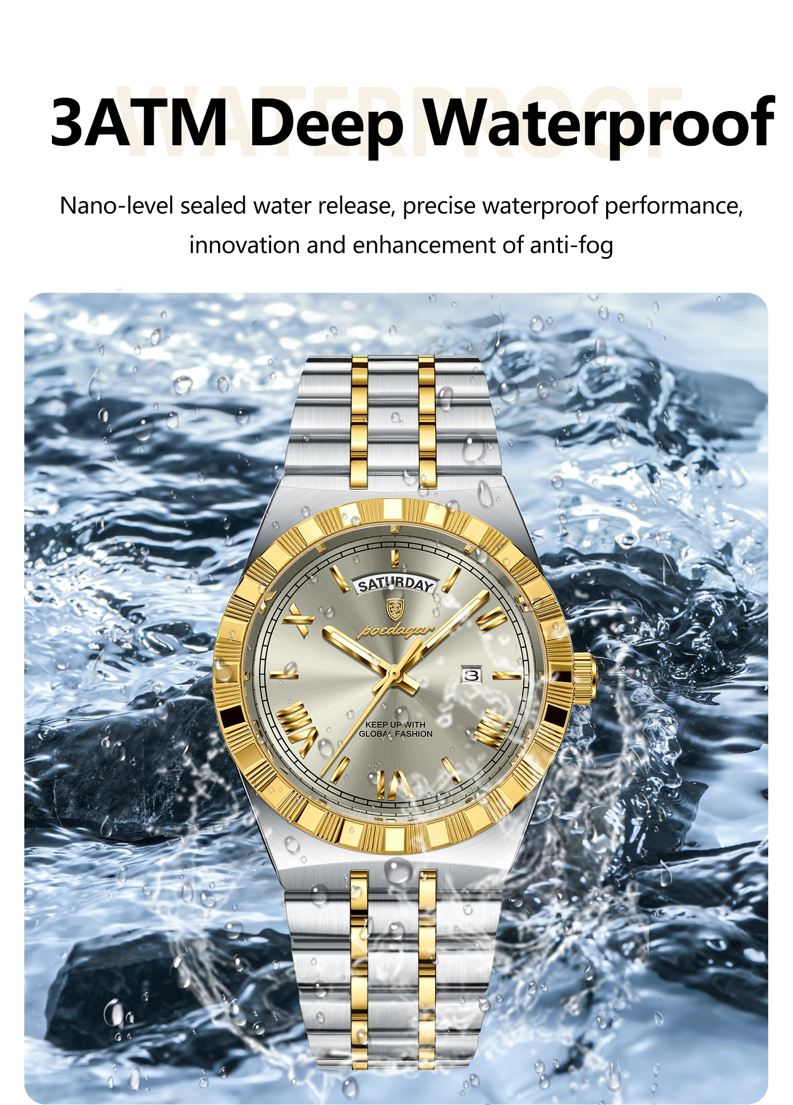 Luxury Mens Quartz Watch - Waterproof Luminous Stainless Steel Business Wristwatch