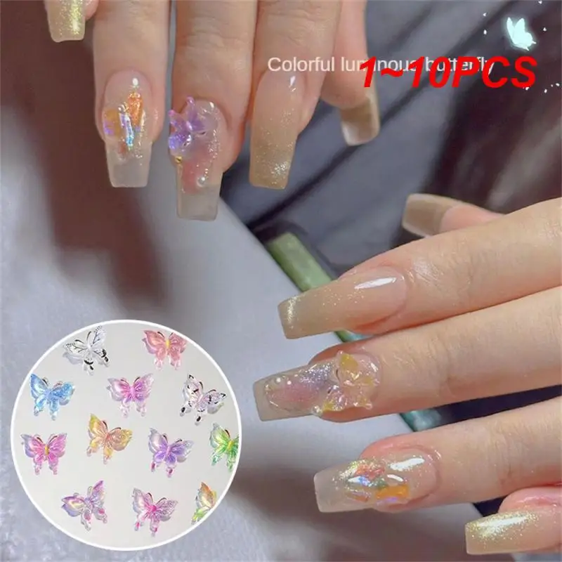1 ~ 10Pcs Sweet Luxury Butterfly Nail Art Charms 3D Resin Kawaii Accessori Decorazioni In Cristallo Per Unghie Ice Clear Carft Ornament