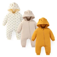 1 Piece Cotton Baby Girl Clothes 0-24M 2-way Zipper Print Baby Boy Clothes Long Sleeves Hooded Jumpsuits Solid Color