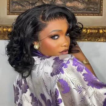 Side Part Egg Wave Short Bob Wigs Raw Vietnamese Virgin Hair Glueless Body Wave Human Hair Lace Frontal Pre Cut 13x4 Hd Lace Wig