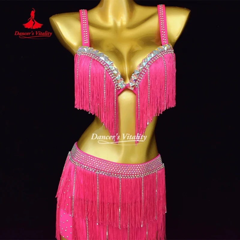 Bauchtanz-Performance-Outfit, Senior AB-BH mit Steinen, sexy Quasten-Split-Rock, 2-teilig, orientalische Bauchtanz-Wettbewerbskleidung – Detail 6