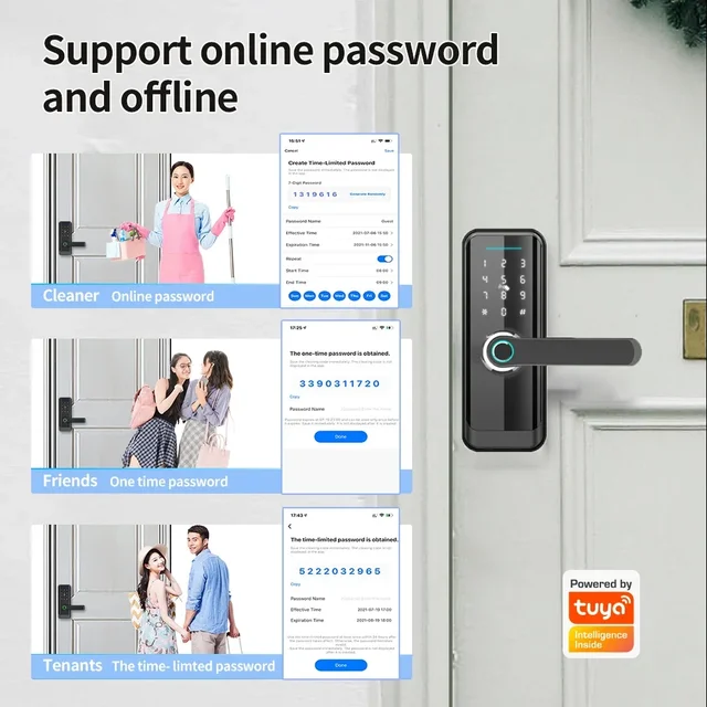 Tuya Wifi Biometric Fingerprint Card Password Key Smart Lock Electronic Keyless Entry Home Apartment App Smart Wooden Door Lock 3
