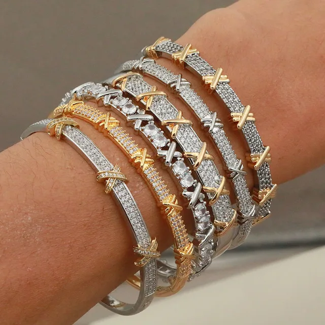 Classical Crystal Cubic Zircon Cross Bangles&Bracelet Letter Wedding Bridal Bracelet Ins Fashion Brand Jewelry 3