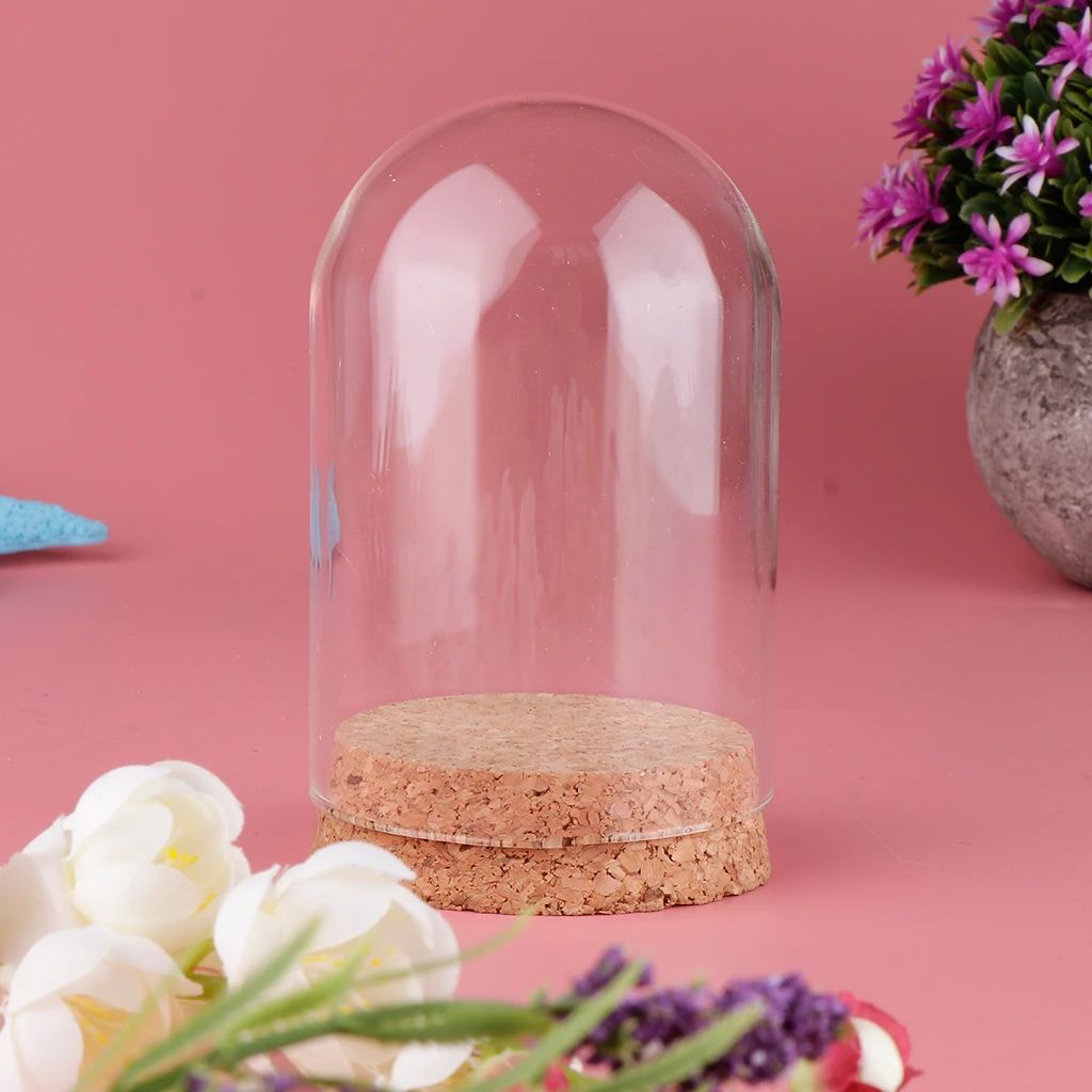 Modern Handcraft Glass Dome Cover Dry Flower Vase Wood Cork Base Landcrape Figurines Model Display Artwork 10Pcs glass display dome