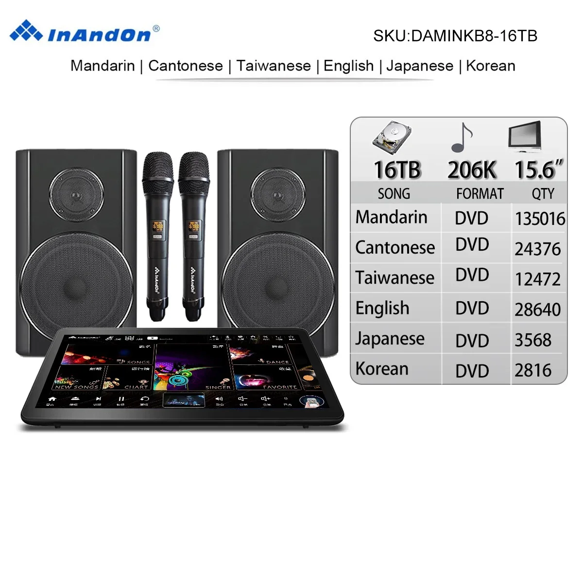DAMINKB8-16TB 15.6"MIC Inandon Karaoke Player Intelligent Voice Keying Machine