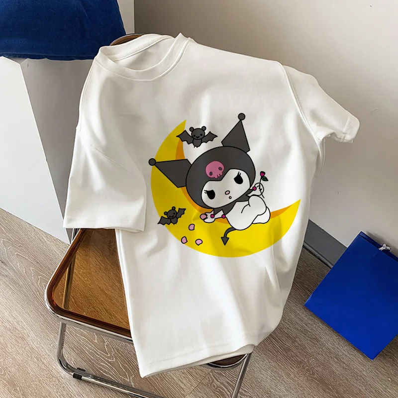 

Kuromi Cotton T-shirt Women Anime Sanrio Melody T Shirts Kawaii Cartoons Casual Clothes Fashion Unisex Streetwear Oversized Tops