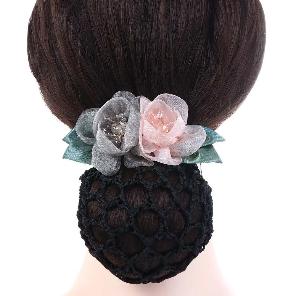 Description Picture 6 of itemDay Gift Back Of The Head Crystal Crochet Nurses Korean Style Headdress Hair Accessories Women Hairpin Flower Bun Net Snood