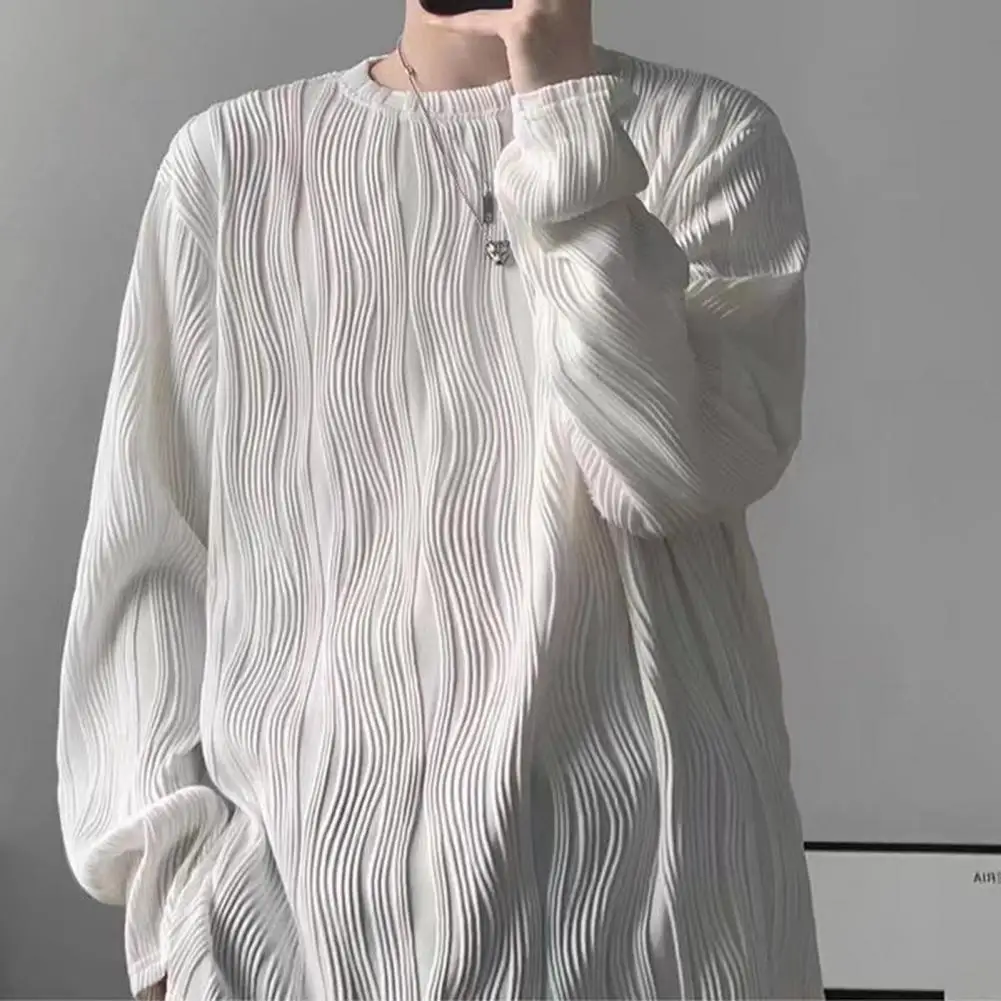 

Men Solid Color Top Men Top Hop Streetwear Men's Long Sleeve Loose Pullover Solid Color Oversized Mid Length T-shirt with Water