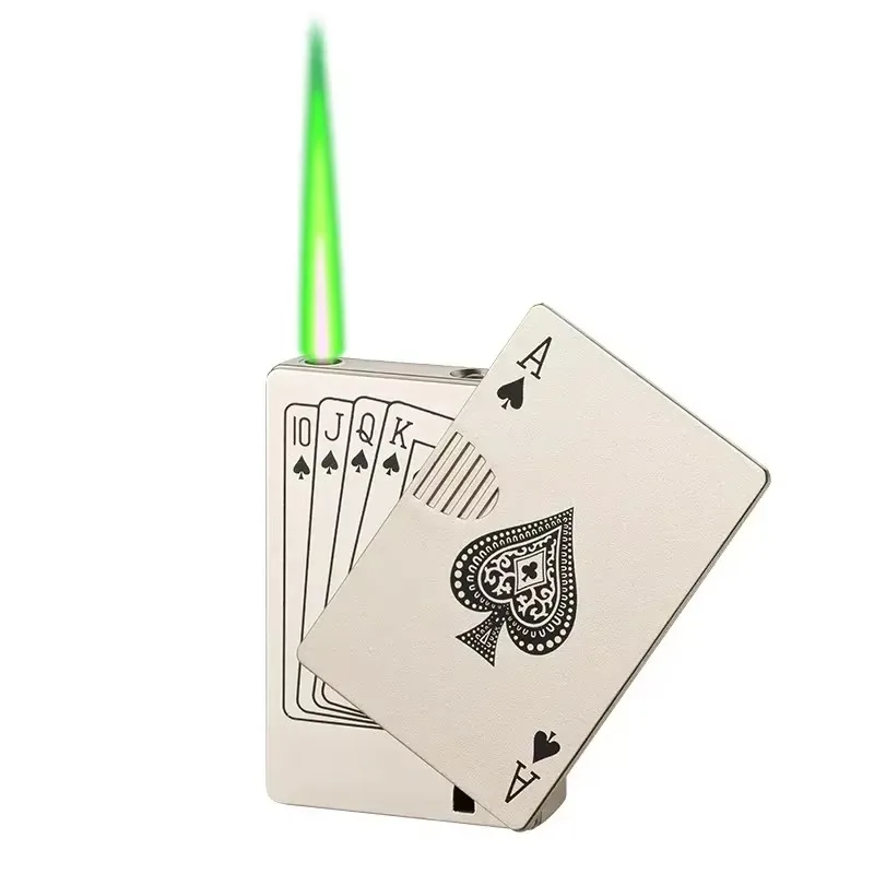 Windproof Jet Flame Ace of Spades Cigarette Lighter Metal Playing Cards Butane Lighter Fun Gift For Men Smoking Accessories