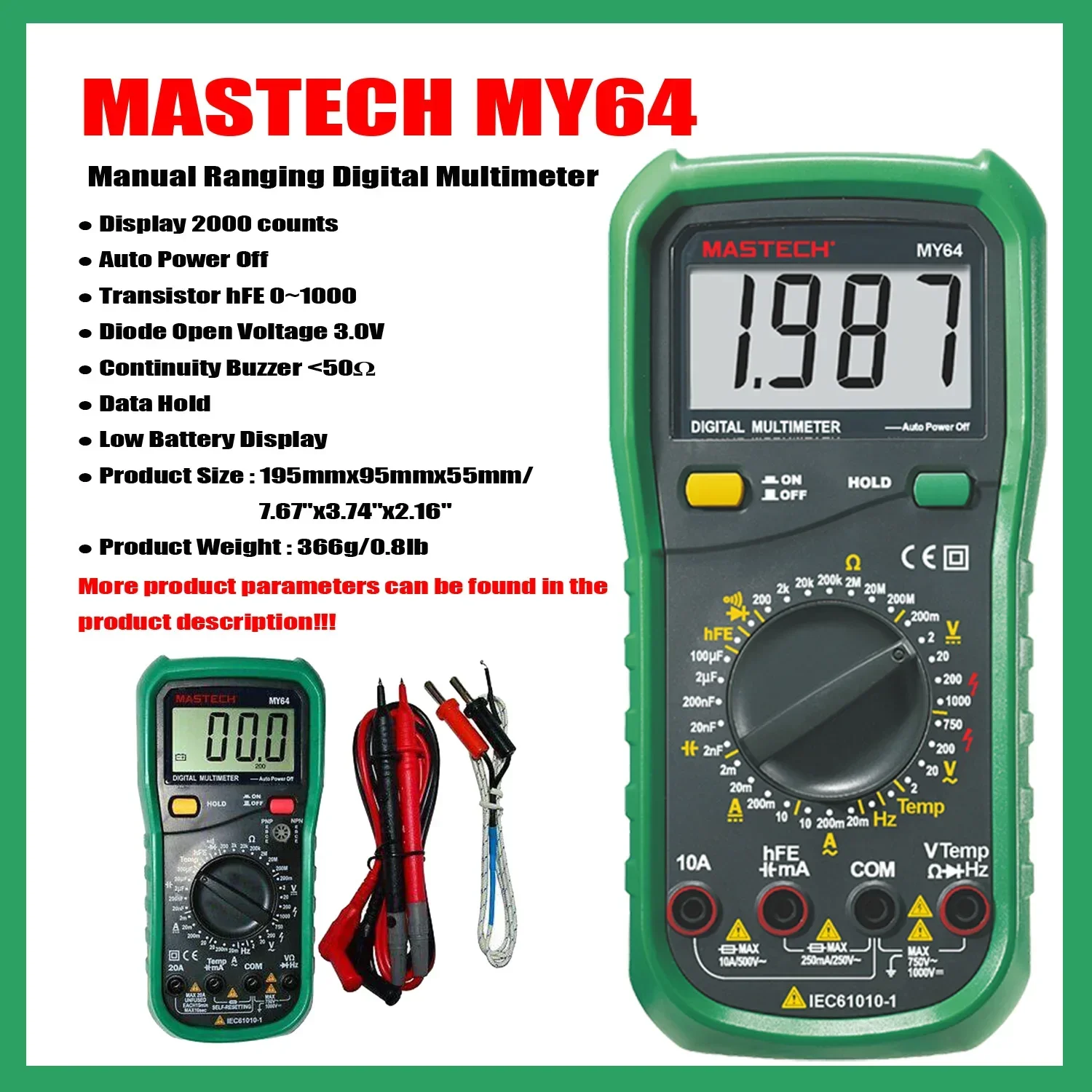 MASTECH MY60 MY61 MY62 MY63 MY64 MY68 Manual Ranging Digital