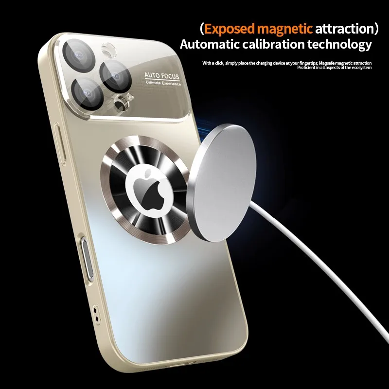 Luxury Glass Camera Lens with MagSafe-Compatible Wireless Charging Case - Shockproof Cover