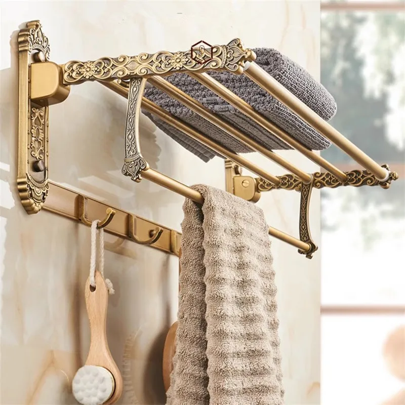 Antique Bronze Carved Bathroom Accessories Aluminum Bath Hardware Bathroom Shelf Towel Rack Paper holder Toilet Brush Holder