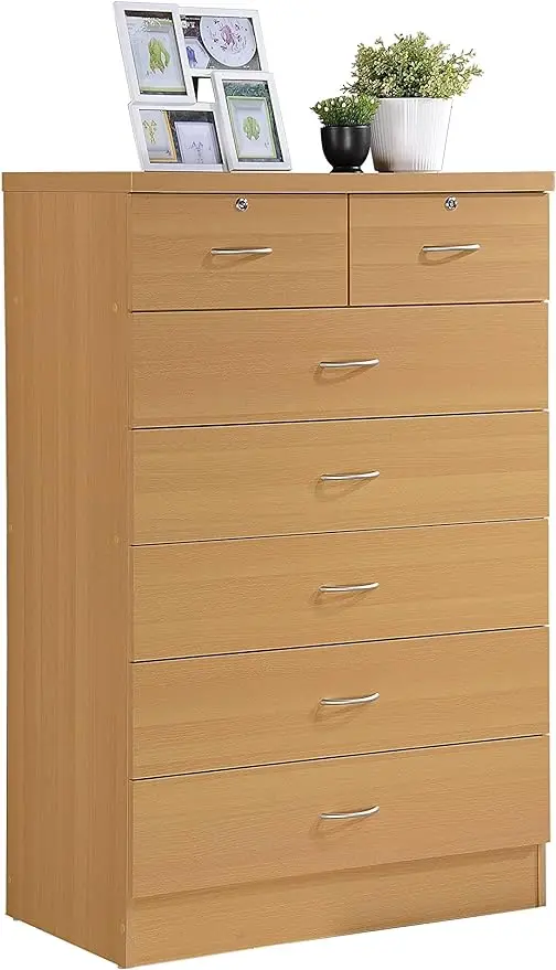 

7 Drawer Wood Dresser for Bedroom, 31.5 inch Wide Chest of Drawers, with 2 Locks on the Top Drawers, Storage Organization Unit