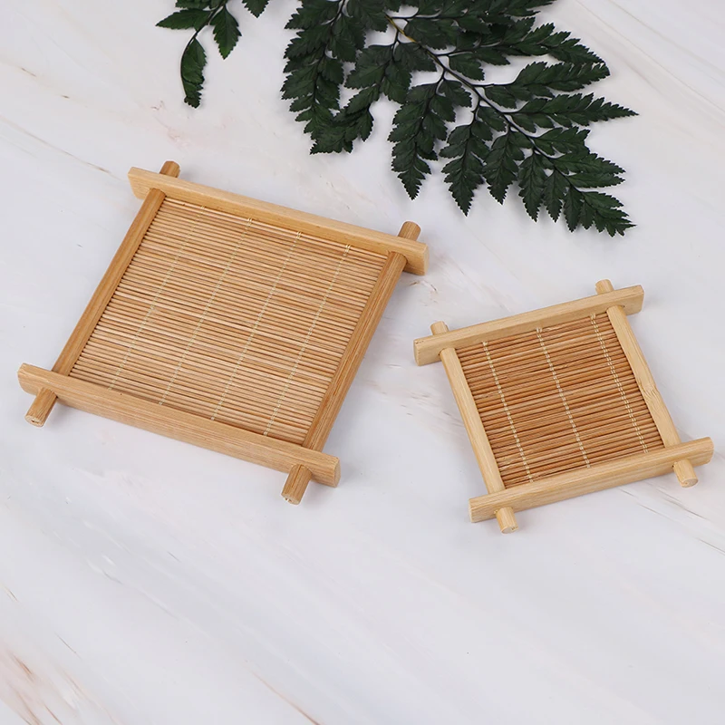 Mini stuoia per tazza di bambù fatta a mano tazze da caffè bevande Kung Fu accessori per il tè tovaglietta per tavolo sottobicchiere prodotto da cucina cuscinetti per tazze 2 dimensioni