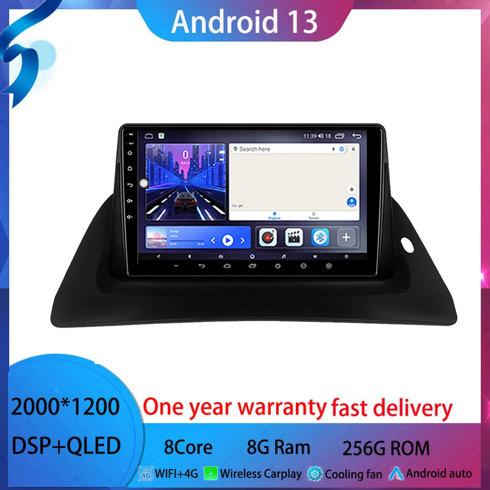 Leitor de Vídeo Multimídia Rádio Automóvel, Tablet Android, QLED, 4G, 2 Din, DVD, Renault Kangoo 2008, 2009, 2015-2018, Android 13