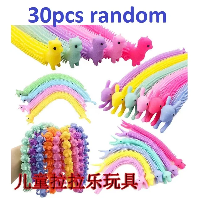 30-3PCS Funny Unicorn Pull Worm Noodle Fidget Toys Stretch String TPR Rope Anti Stress Toys String Stress Relief Autism Vent Toy 1