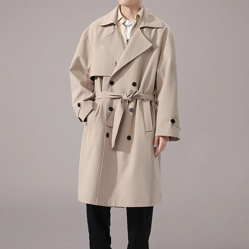 

Thoshine Brand Spring Autumn Men Trench Coats Double Breasted Sashes Fashion Outerwear Jackets Loose