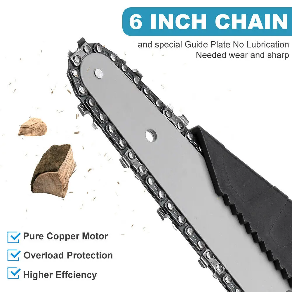 6inch Electric Chainsaw Cordless Rechargeable Wood Trimming Cutter Saw Chain Saws Garden Tools with 2 Batteries — view 5