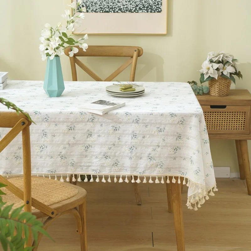 

Small Daisy Tassels Tablecloth Korean Style Pastoral Cotton Linen Tablecloth For Kitchen Dining Table Decoration Covering Cloth