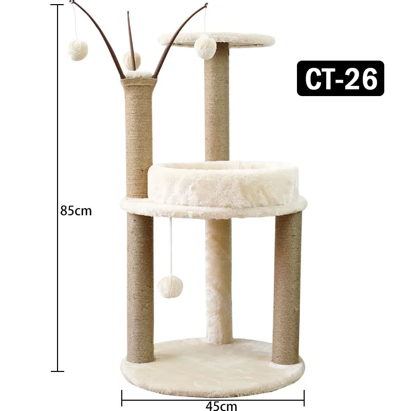 Various Shapes Of Modern Cat Trees Wooden & Sisal Cat Condo Tree Tower Climbing Tree
