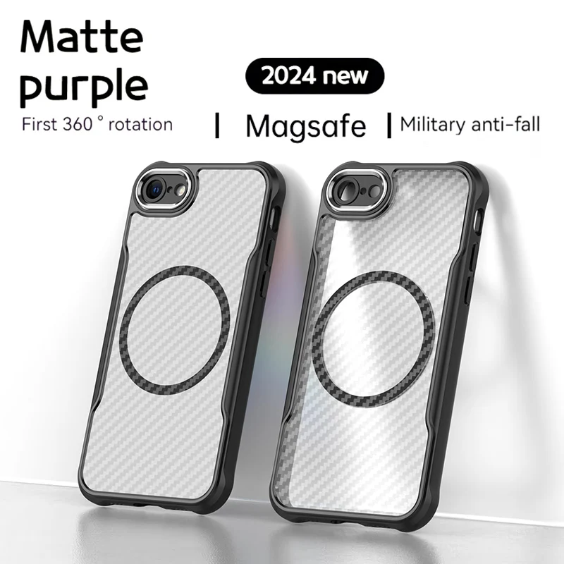 Geeignet für iPhone 7, Kohlefaser, Apple 8 Magsafe Wireless Charging Case SE2, durchscheinende Rüstung, iPhone SE3, Anti-Drop-Handyhülle