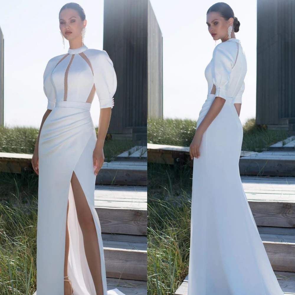 Jersey Pleat Sash Quinceanera Column High Collar Bespoke Occasion Gown Long Dresses